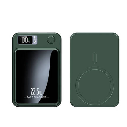 УМБ SK Magnetic MagSafe Power Bank 1USB 1Type-C PD 20W Wireless 15W 2000mAh 22.5W Green, фото 1