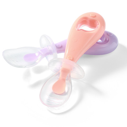 Ложечки силіконові дитячі для годування 2 шт. BabyOno Фіолетовий з персиковим, фото 1