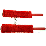Червоні наручники для сексуальних ігор, Садо мазо наручники з хутра, БДСМ для рольових ігор, Інтимні іграшки, фото 2