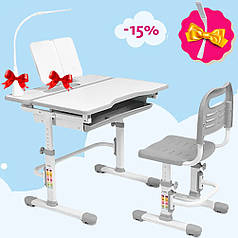 Комплект дитяча парта з настільною лампою + стільчик Cubby Botero Grey сірий для школярів і дошкільнят