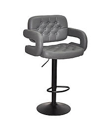 Стілець барний Gor CH-Base сірий шкірозамінник із підлокітниками, на чорній опорі-бліні, з регулюванням висоти