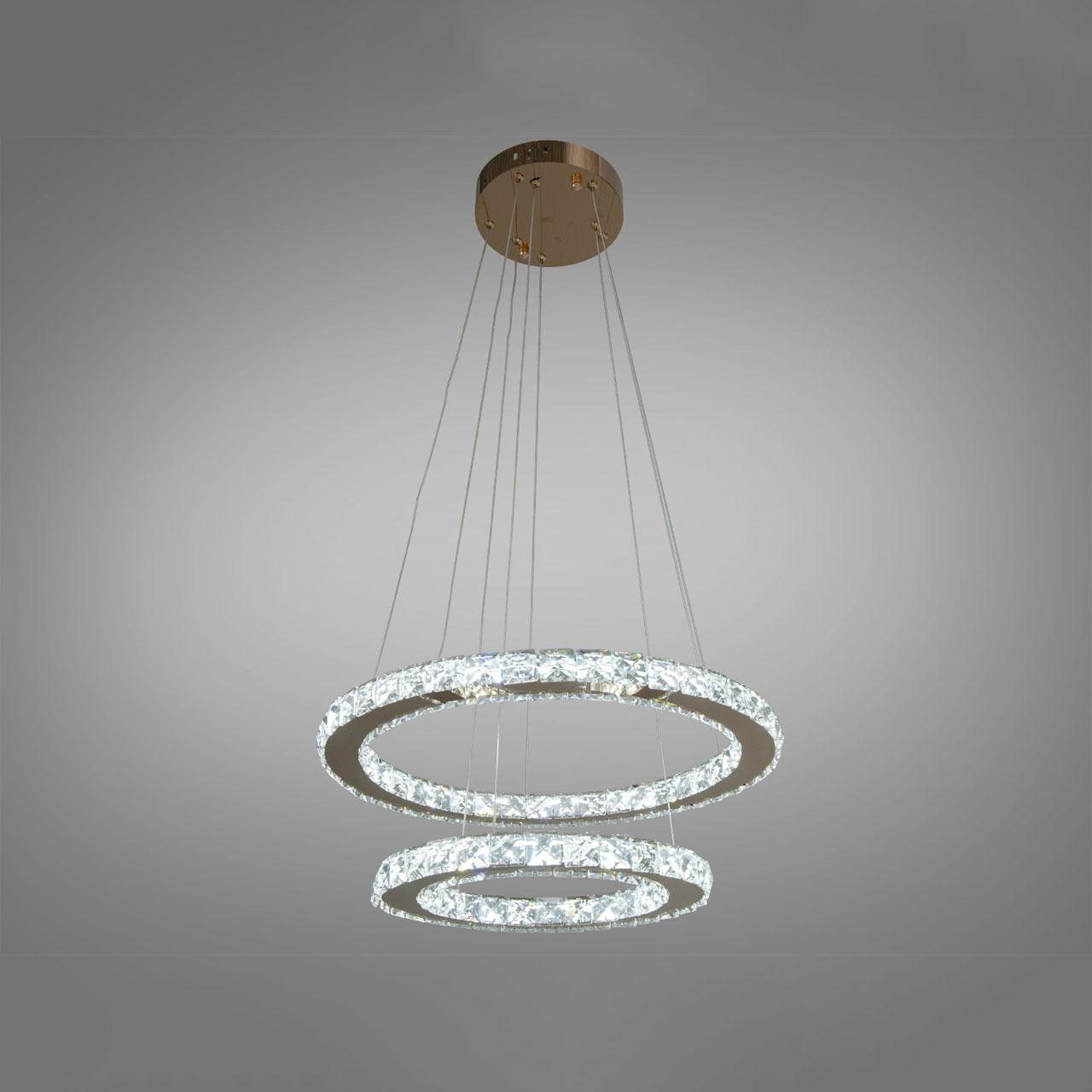 Кришталева підвісна світлодіодна LED люстра 55 Вт з пультом управління колір каркасу золотий D-8317-6W/480+340G, фото 1