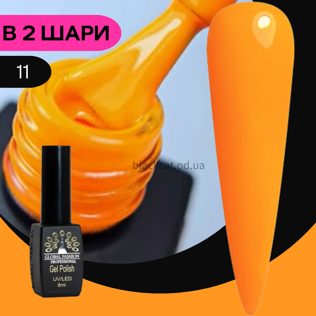 Гель лак морквяний, помаранчевий, апельсиновий, яскравий кислотний Global Fashion Summer Spring 8ml №11