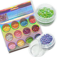 Декор для нігтів або рукоділля / бискітки декоративні (глітер сухий) / неонові сердечки / набір / PG-DJ-2