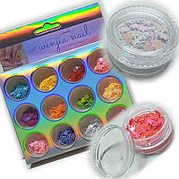 Декор для нігтів або рукоділля / бискітки декоративні (глітер сухий) / неонові квіточки / набір / PG-DJ-2