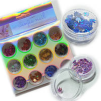 Декор для нігтів або рукоділля / бискітки декоративні (глітер сухий) / блискуче листя / набір / PG-DJ-2