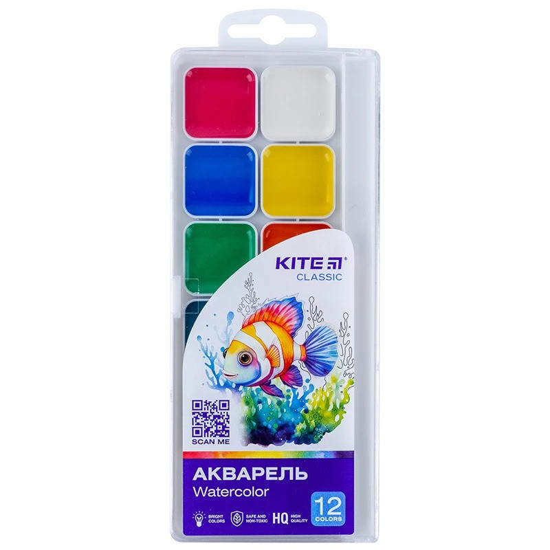 Фарби акварельні Kite Classic K-061, 12 кольорів