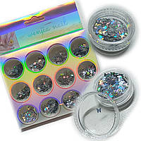 Декор для нігтів або рукоділля / бискітки декоративні (глітер сухий) / блискучі фігурки / набір / PG-DJ-1