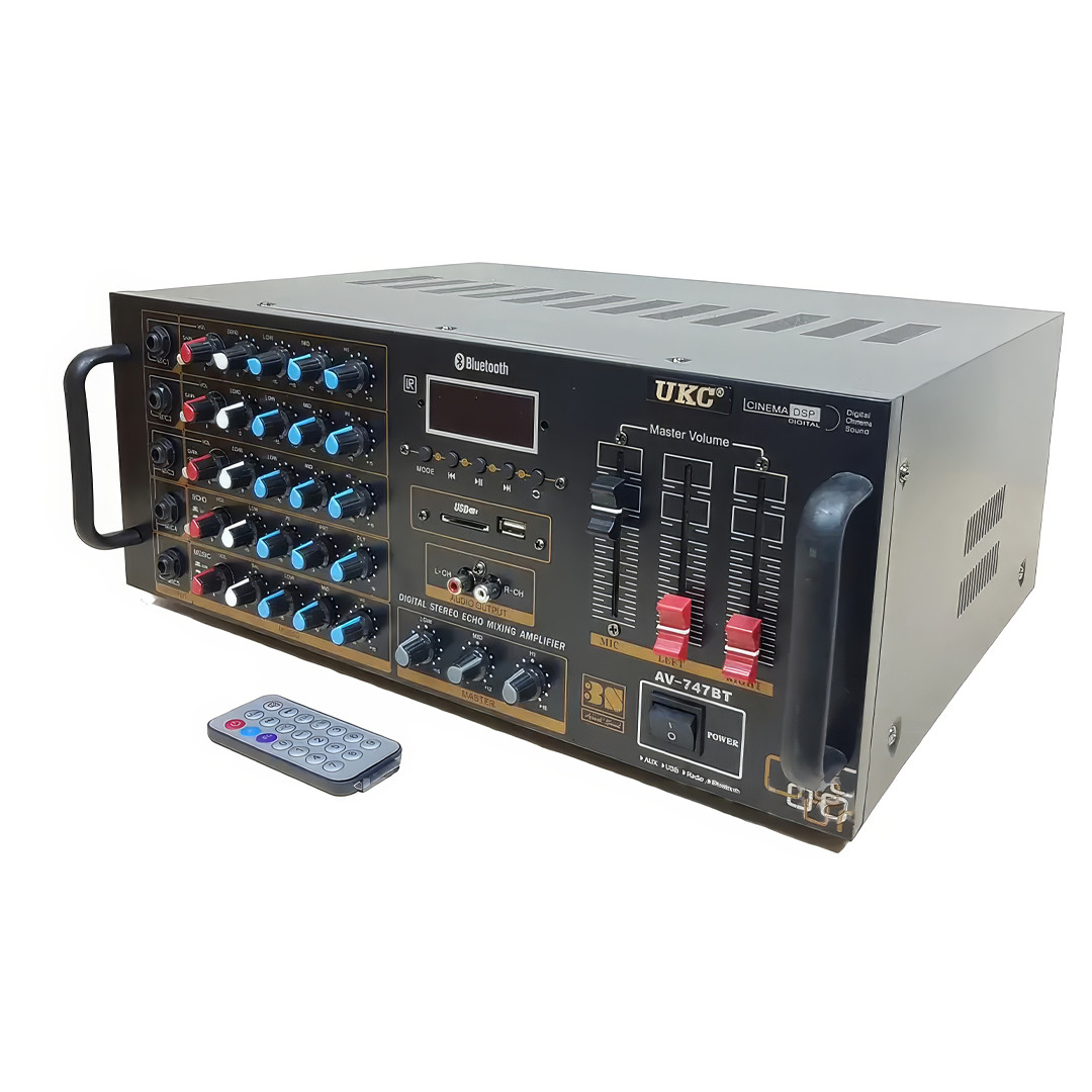 Підсилювач звукової потужності для акустики з пультом AMP AV-747BT Потужний підсилювач звуку з караоке та Bluetooth, фото 1