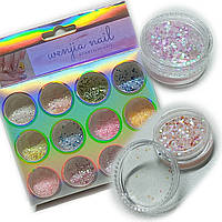 Декор для нігтів або рукоділля / бискітки декоративні (глітер сухий) / голографічні шестигранники / набір / PG-DJ-1