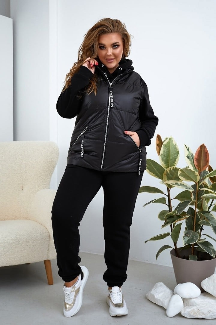 Теплий жіночий спортивний костюм-трійка з тринитки на флісі (Батал), фото 1