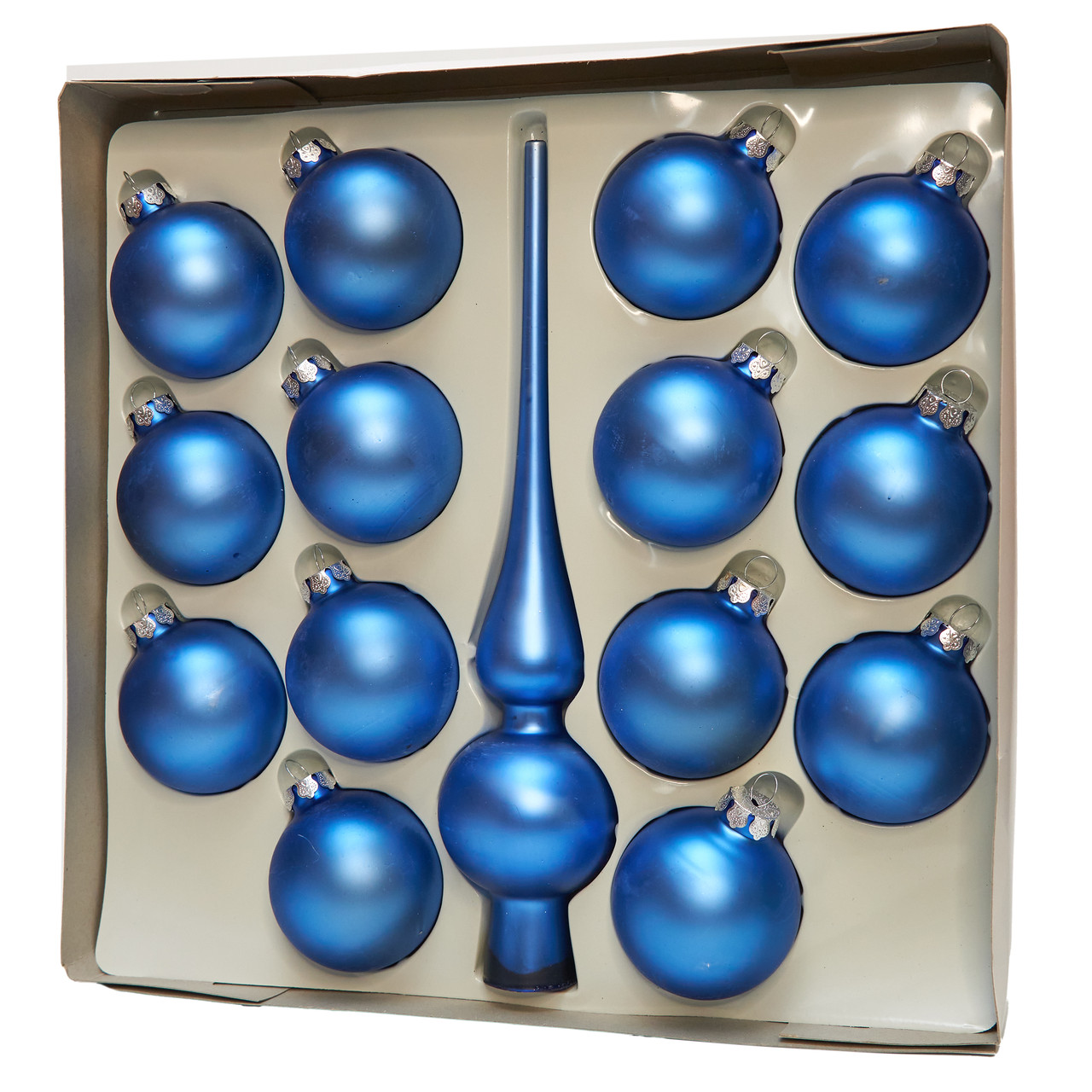 УЦІНКА Набір ялинкових іграшок - кулі з верхівкою, 15 шт, D6 см, синій, мат, скло (390199-9), фото 1