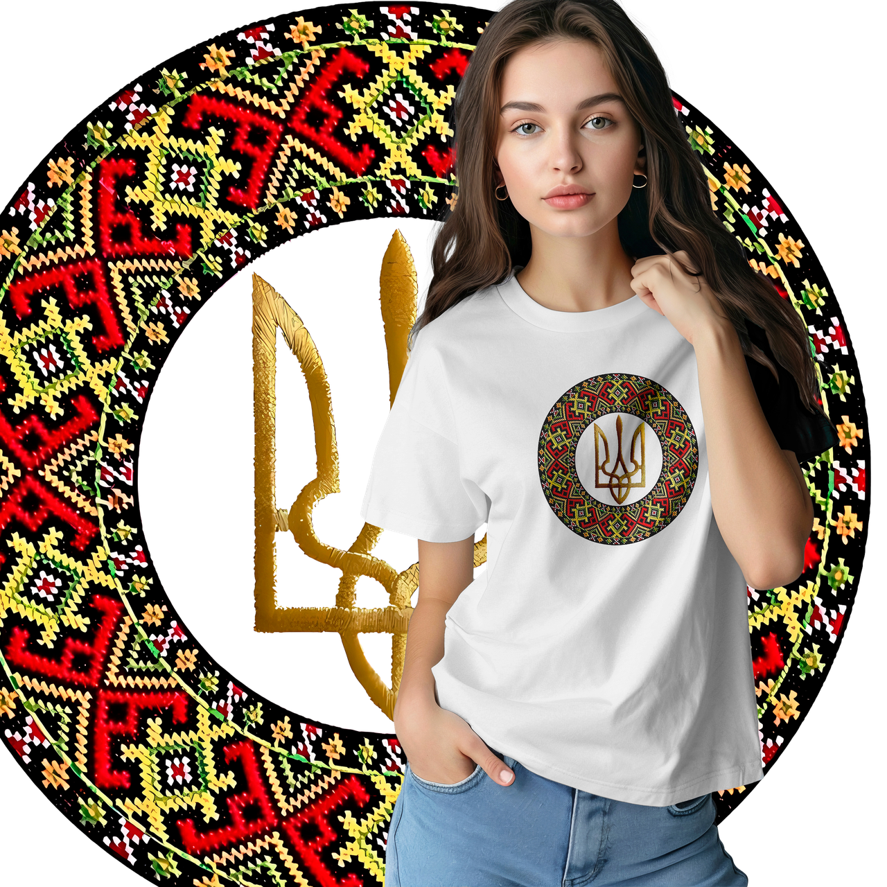 Футболка унісекс Stedman з принтом "Вишивка коло"  XS біла, фото 1