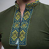 Чоловіча вишиванка з коротким рукавом хакі, фото 2