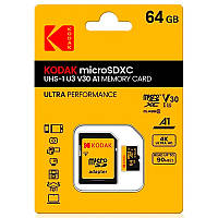 Карта пам'яті Kodak MicroSDXC UHS-I U3 V30 A1 64GB Class 10 90MB/S + SD адаптер