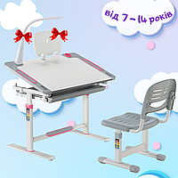 Комплект Зростаюча Парта + Стілець для Школяра 7 - 14 років Рожева Fundesk Littonia Pink Шкільна стіл-парта трансформер та стілець