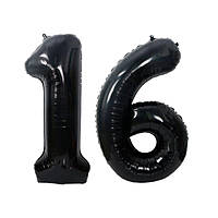 Набір цифр фольгованих чорних 16 кулі повітряні парочка 76 см 32" Китай