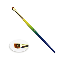 Пензель для фарбування брів ZOLA 01UK скошений штучний ворс ширина 7 мм жовто-синій