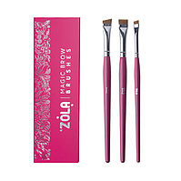Набір пензлів професійний Zola для фарбування брів MAGIC BROW BRUSHES малиновий