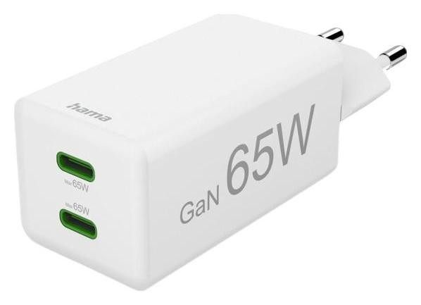 Hama Charger network mini 65W GaN PD/QC 2x USB-C White, фото 1