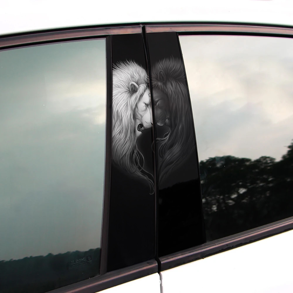 Вінілова наклейка на двері авто " Лев чорно/білий" 25*48см 2шт