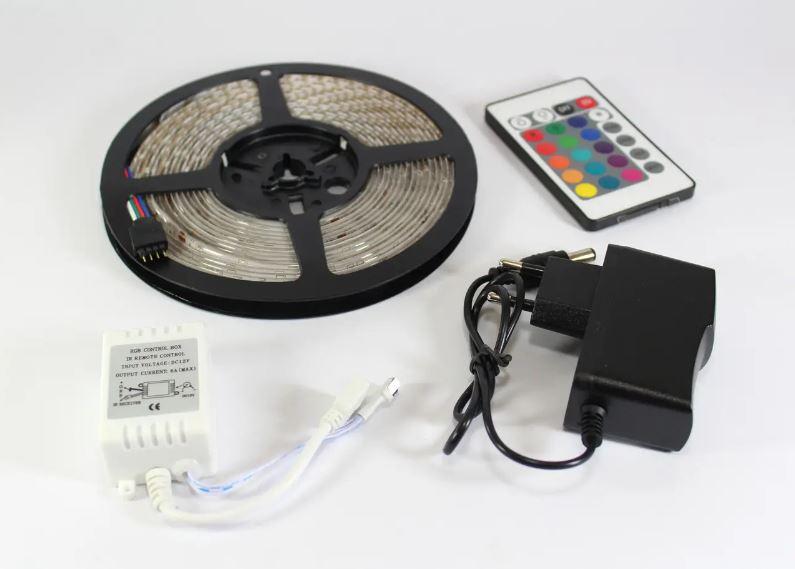 Світлодіодна стрічка 3528LED RGB 5 метрів у комплекті з RGB контролером + блок живлення + пульт, фото 1