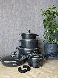 Набір кухонного посуду з гранітним антипригарним покриттям на 12 предметів Bellmax Cookware Set BM-100 Чорний