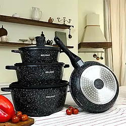 Набір кухонного посуду з гранітним антипригарним покриттям на 9 предметів Bellmax Cookware Set BM-152 Чорний
