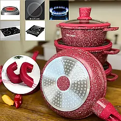 Набір посуду 9 предметів Bellmax Cookware Set BM152, антипригарний посуд із гранітним покриттям, для всіх плит