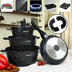 Набір кухонного посуду з гранітним антипригарним покриттям на 9 предметів Bellmax Cookware Set BM-152 Чорний