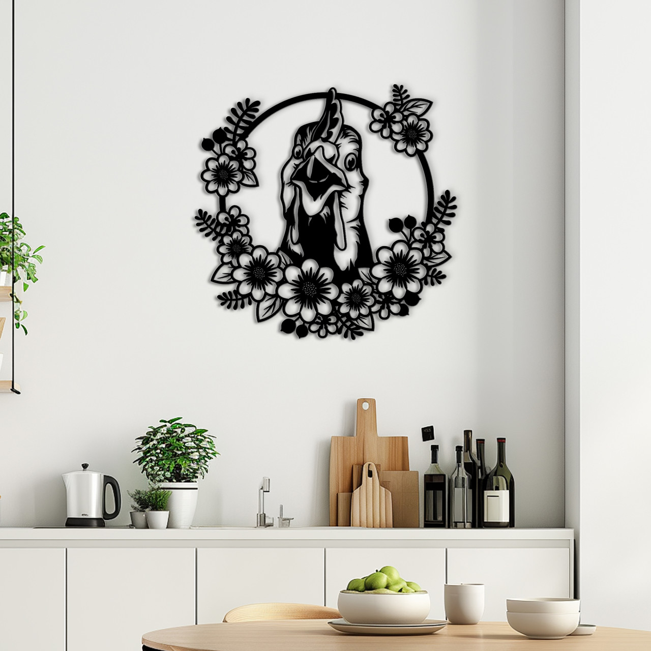 Дерев'яна картина на стіну декор для кімнати Курча у віночку стиль лофт 20x20 см Woodyard (16108--20x20), фото 1