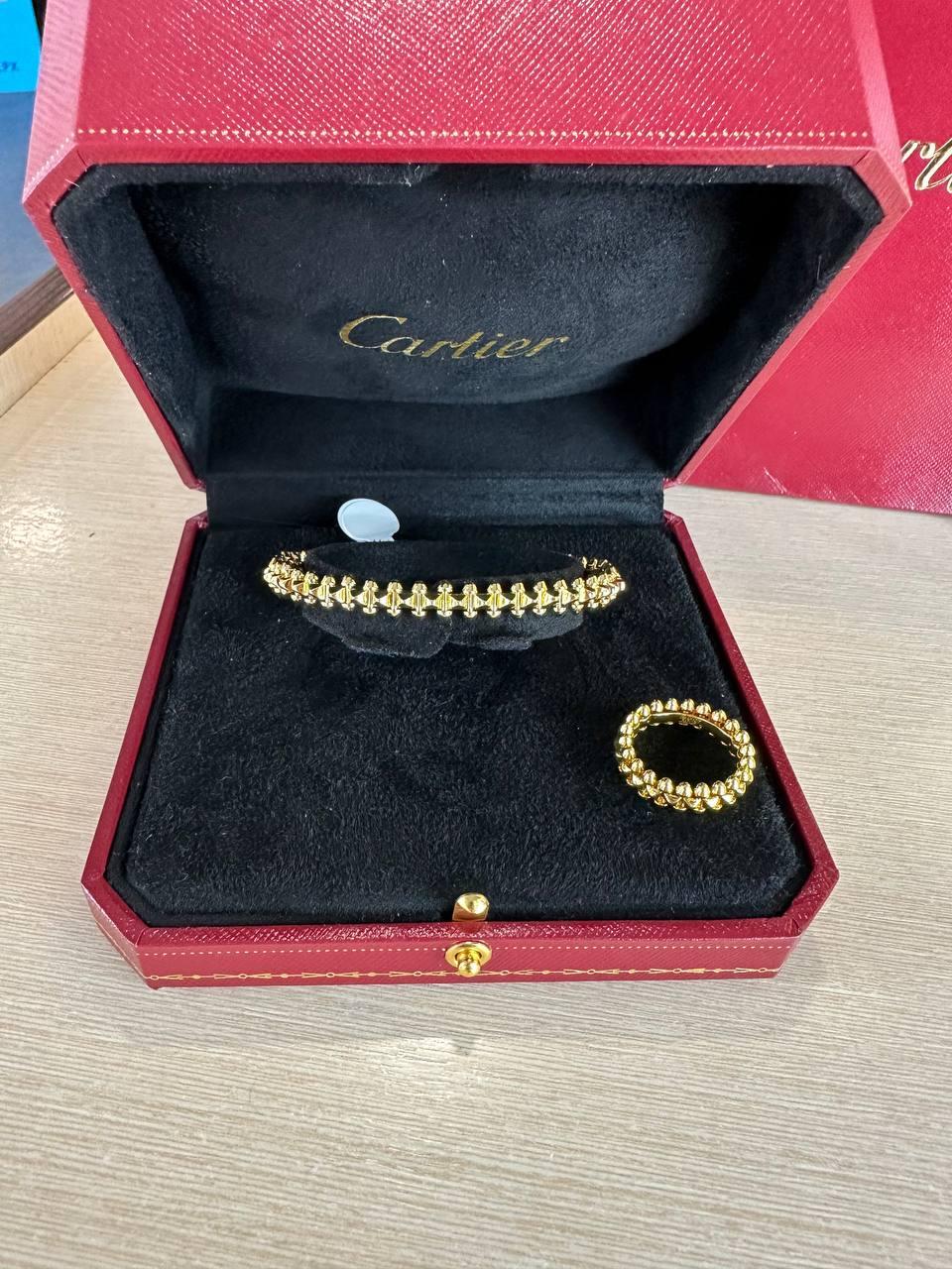 Кільце Cartier зубчики та браслет Картьє зубчики / Картьє набір лимонне золото