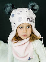 Зимова шапка та хомут Dembohouse дитяча для дівчинки ОГ 48 см плащівка з утеплювачем Чіко рожевий