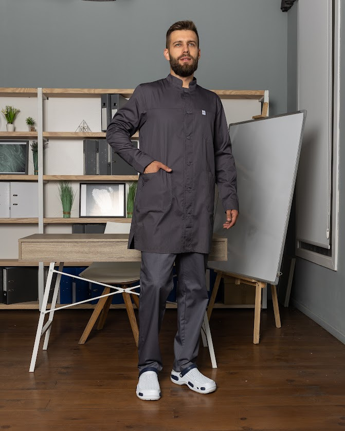 Чоловічий медичний халат Аскольд котон довгий рукав, фото 1