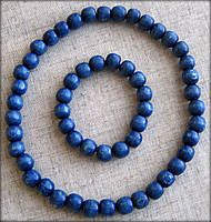 Набір бусі + браслет з дерева синього (джинсового) кольору