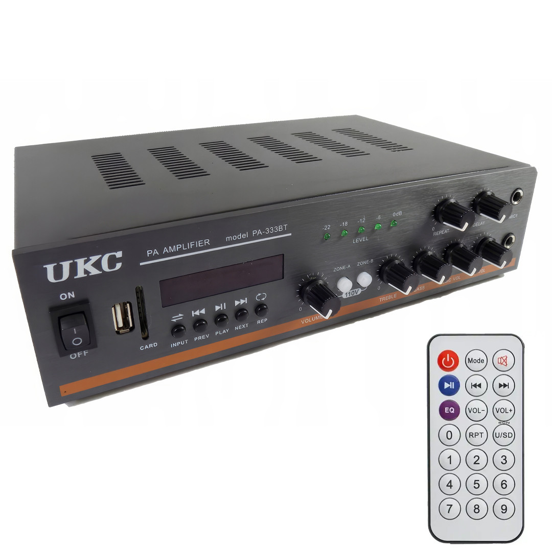 Якісний стереопідсилювач потужності звуку з пультом AMP PA-333BT Підсилювач звуку з USB та Bluetooth, фото 1