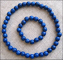 Набір бусі з дерева + браслет синього кольору