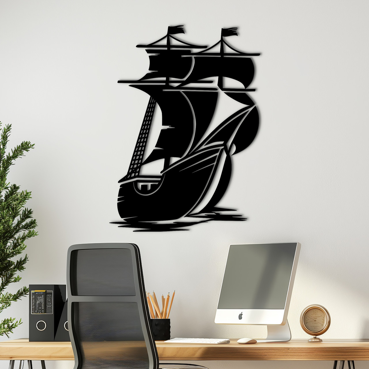 Картина лофт настінний декор для дому Куди пливе корабель? 30x23 см Woodyard (16075--30x23)