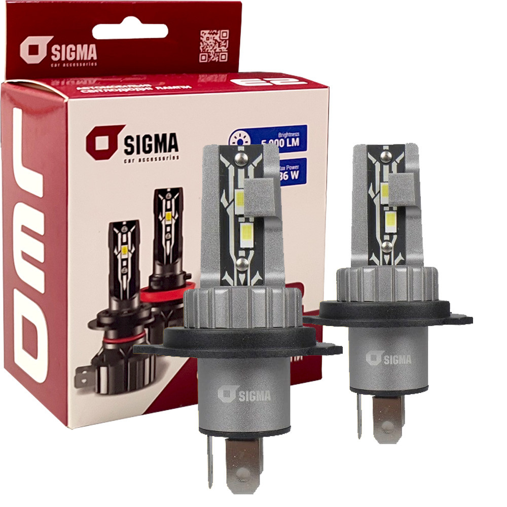 Лампа світлодіодна для фар SIGMA E2 LED H4 6000K 5000LM 2 шт комплект, фото 1