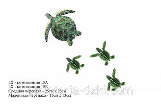 Аплікація Черепаха середня 25х25см і 3шт. маленьких. Колір зелений.
