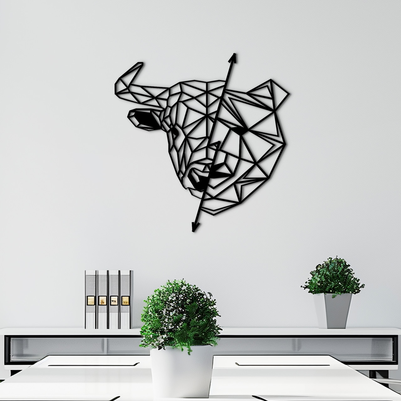 Сучасна картина на стіну декор в кімнату Бик і ведмідь на біржі 20x20 см Woodyard (16186--20x20), фото 1