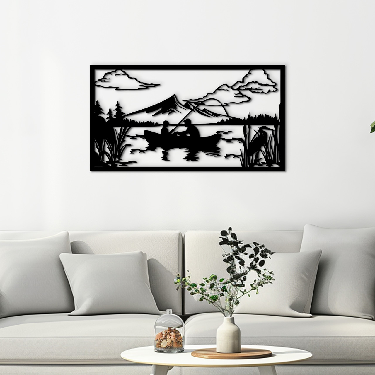 Картина лофт настінний декор для дому Рибалка в човні декоративне панно 30x15 см Woodyard (16193--30x15), фото 1