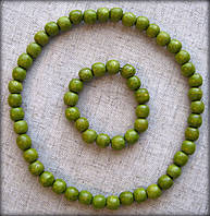 Набір дерев'яна яні намисто + браслет оливкового кольору