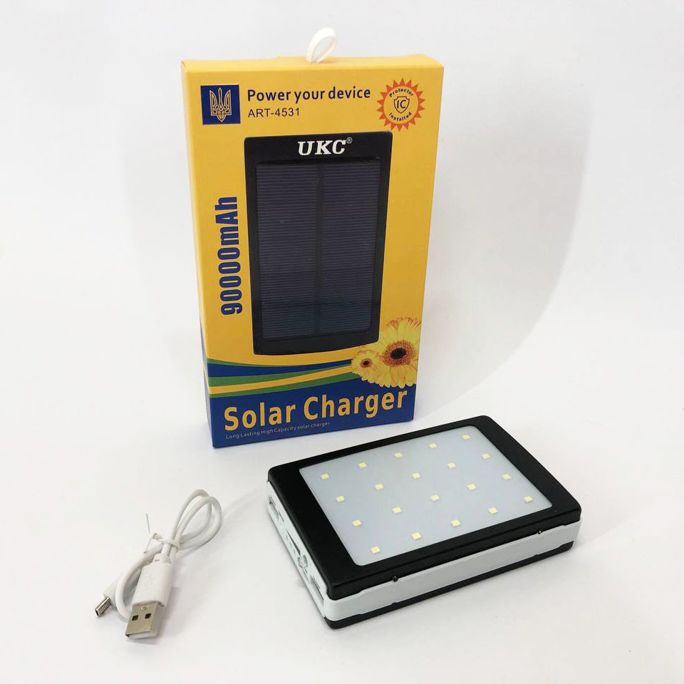 УМБ Power Bank Solar 90000 mAh мобільне зарядне з сонячною панеллю та лампою, Power Bank Charger Батарея, фото 1