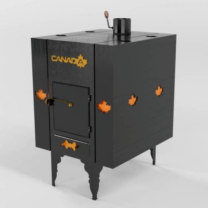 Піч буржуйка до 65 м³ Canada 5,5 кВт (410 х 780 х 520 мм) з теплоакумулятором та захисним декоративним кожухом, фото 1