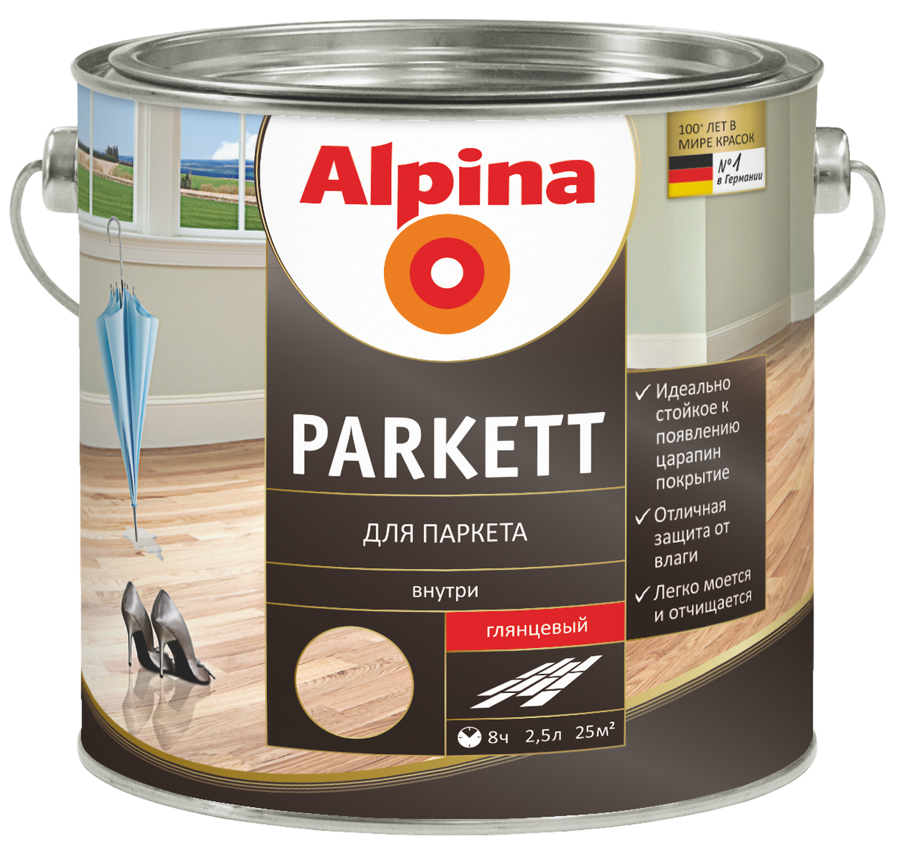 Лак інтер'єрний алкідний шовковисто-матовий Alpina Parkett Прозорий, 5 л.