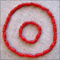 Набір дерев'яна яні намисто та браслет червоного кольору