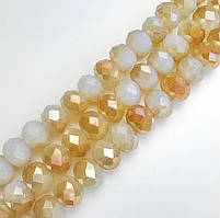 Намистини скло, гранені, біло-золотий, 8 мм