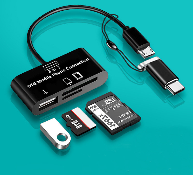 Багатофункціональний адаптер хаб кардрідер 3в1 Type-C Android USB 2.0 Black
