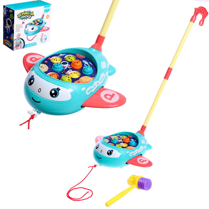 Каталка - стукалка звукова з ручкою та молоточком "Літак" арт. 8528 C, фото 1